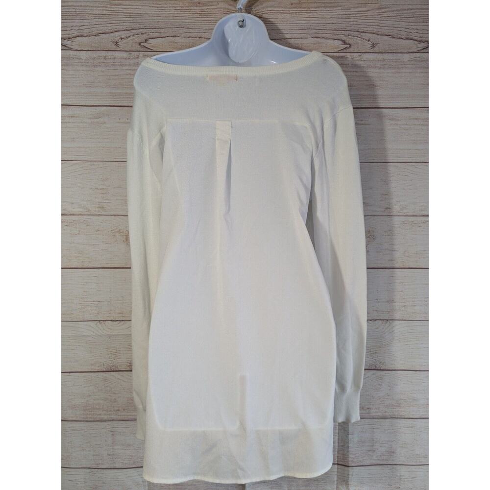 One A mixed Fabric High Low Blouse/Sweater White Size L - Picture 2 of 8